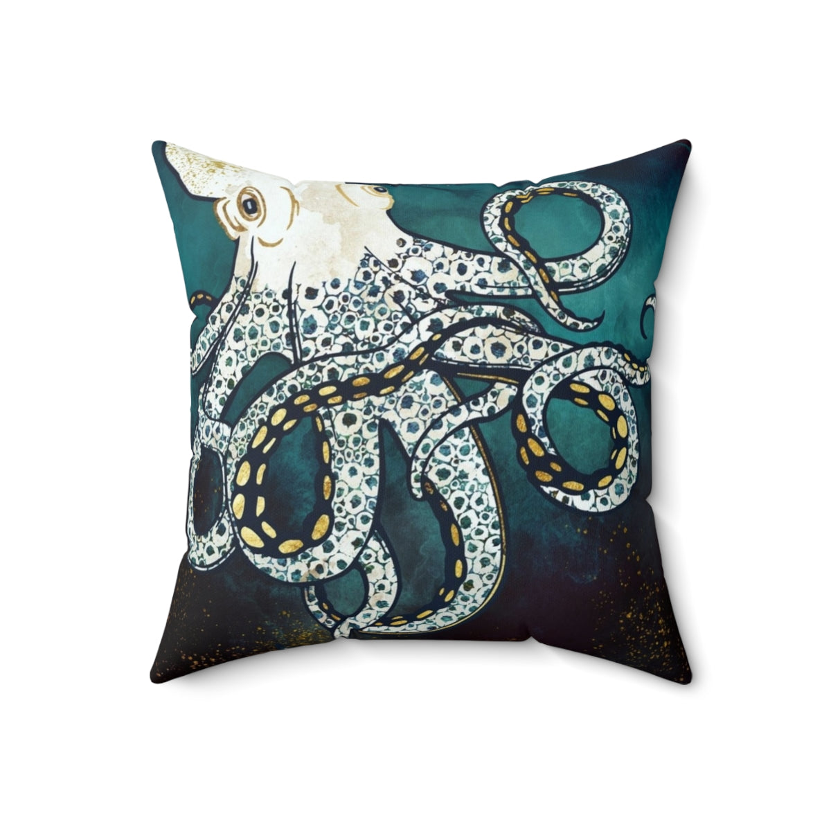 Vibrant watercolor painting of an octopus swimming in the deep blue sea, featuring abstract shapes and colors. - Back