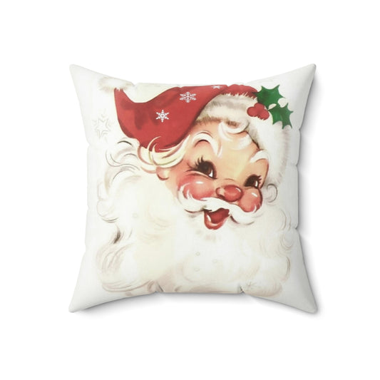 Red retro vintage santa-themed throw pillow for holiday home decor