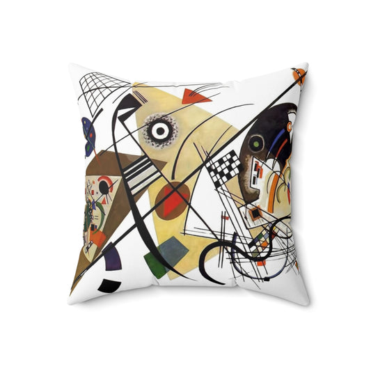 Vibrant abstract art pillow featuring Kandinsky's iconic Traverse Line painting from 1923