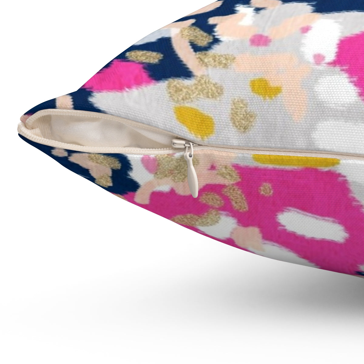 Stylish abstract art pillow in pink, navy, mustard and blush colors - Detail