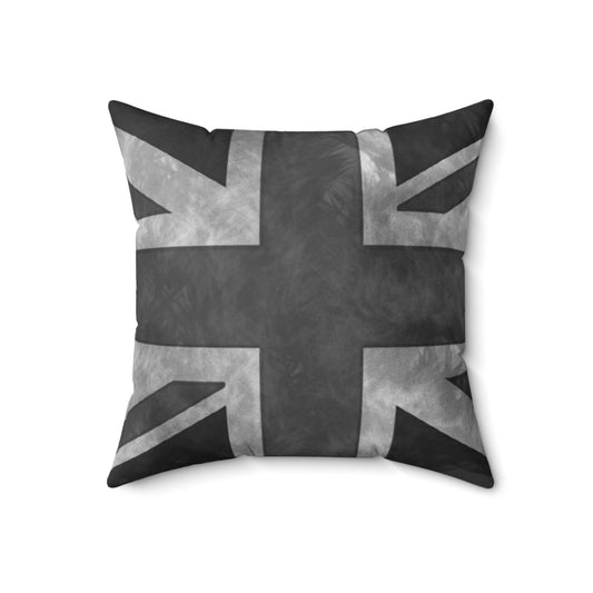 Greyscale distressed union jack design on decorative throw pillow