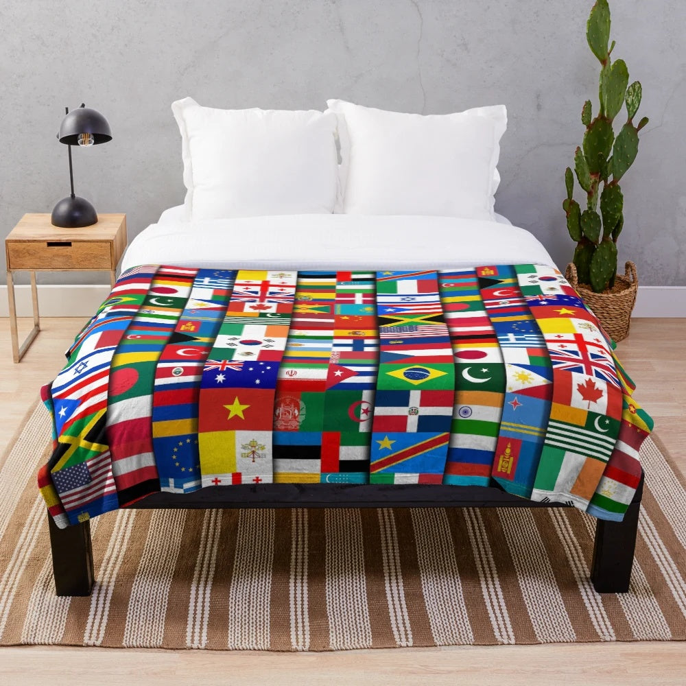 60 Country Flags Plush Blanket - Educational Geography Gift