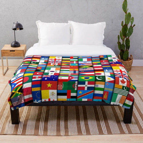 60 Country Flags Plush Blanket - Educational Geography Gift