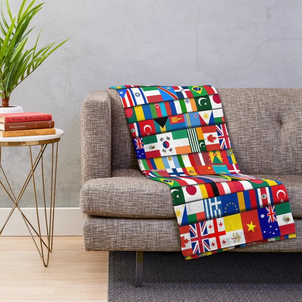 60 Country Flags Plush Blanket - Educational Geography Gift