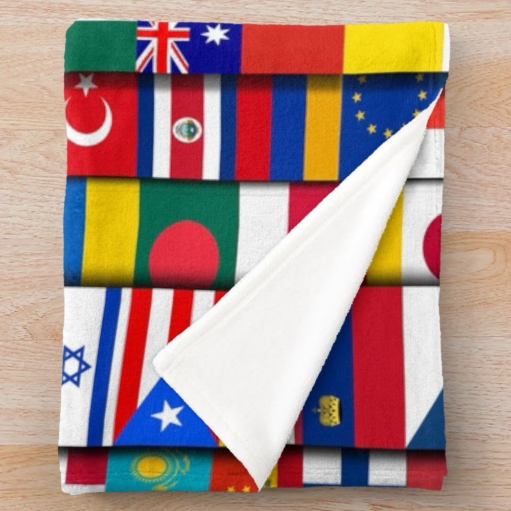 60 Country Flags Plush Blanket - Educational Geography Gift