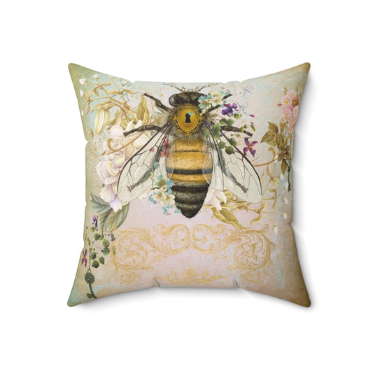 Vintage-style honey bee portrait design decorative throw pillow