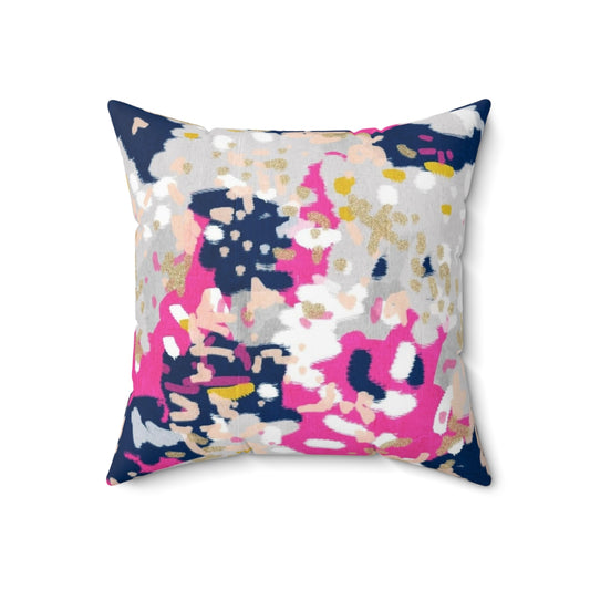 Stylish abstract art pillow in pink, navy, mustard and blush colors