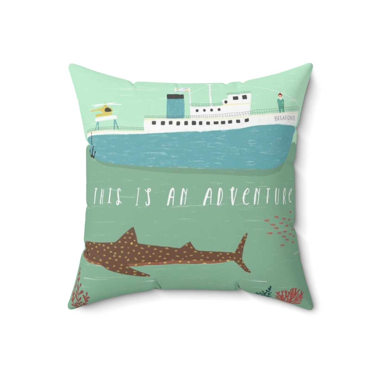 Wes Anderson-inspired 'The Life Aquatic' decorative pillow featuring Bill Murray and a boat - Back