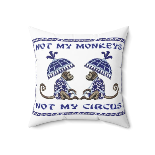 Vintage-inspired decorative throw pillow with a whimsical monkey design in a chinoiserie style.