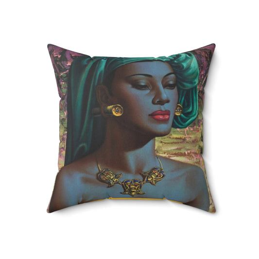 Vintage-style painting pillow featuring an African fashion illustration