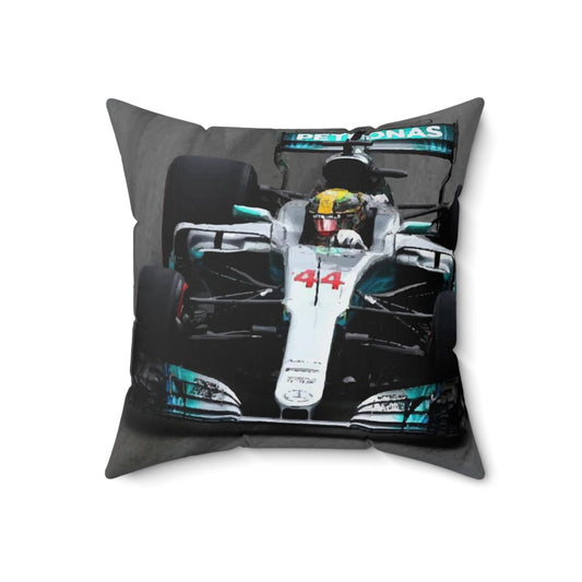 Illustrated pillow design featuring a Formula 1 car with the number 44