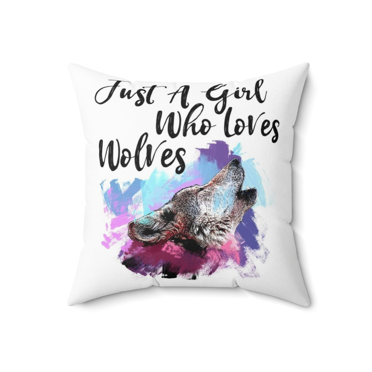 Watercolor painting of a howling wolf on a decorative throw pillow