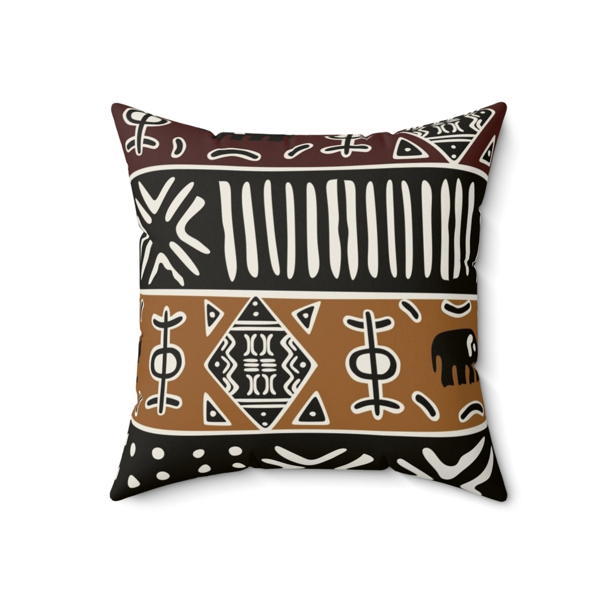 Neutral-toned pillow with a tribal African-inspired elephant pattern - Back