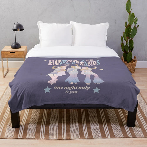 70s-inspired plush blanket with Donna and the Dynamos design