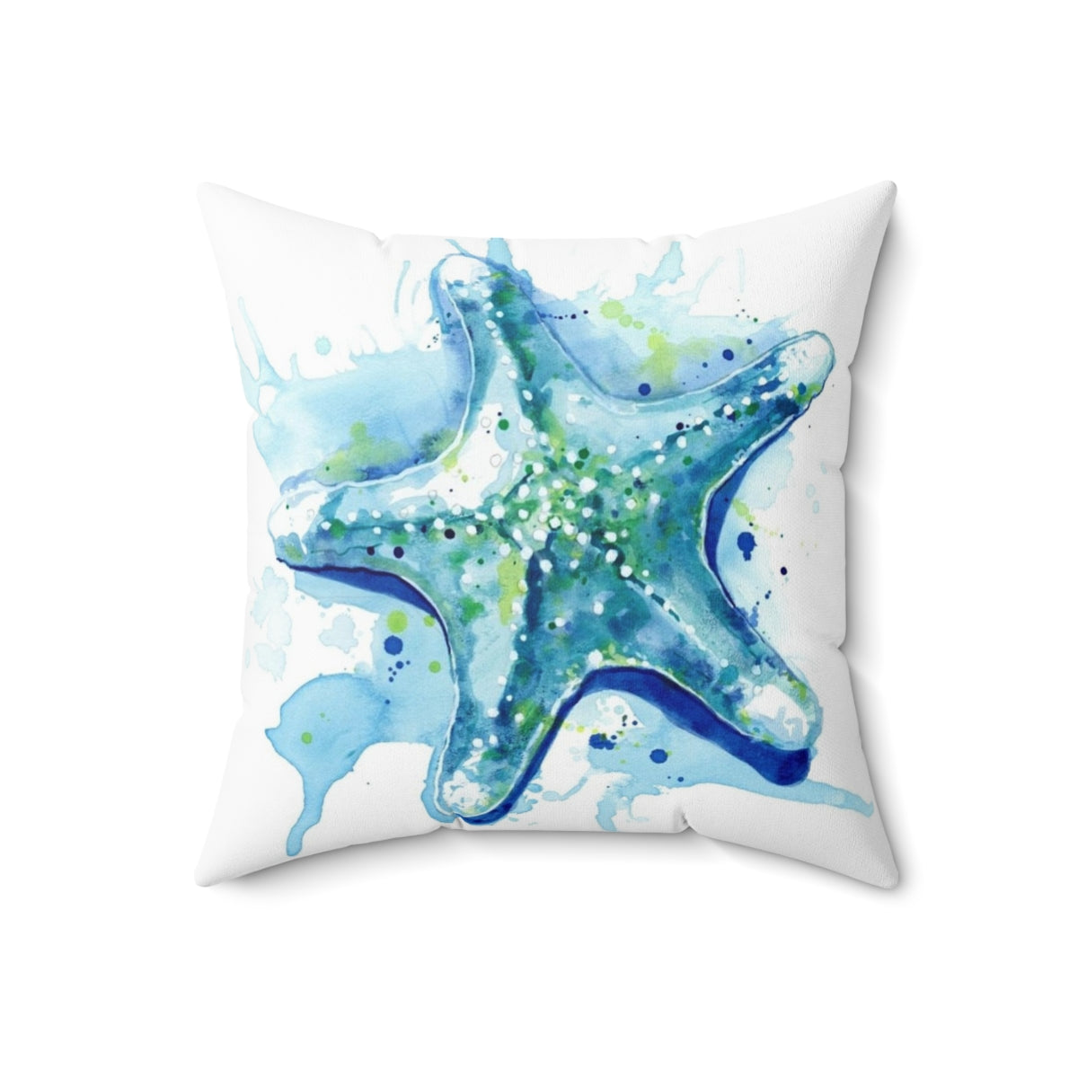 Watercolor starfish pillow for coastal bathroom and nursery decor