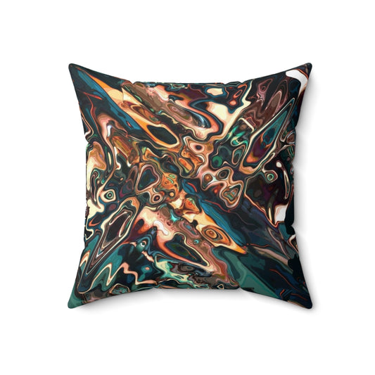 Melting copper abstract design on a decorative throw pillow with psychedelic shapes and colors