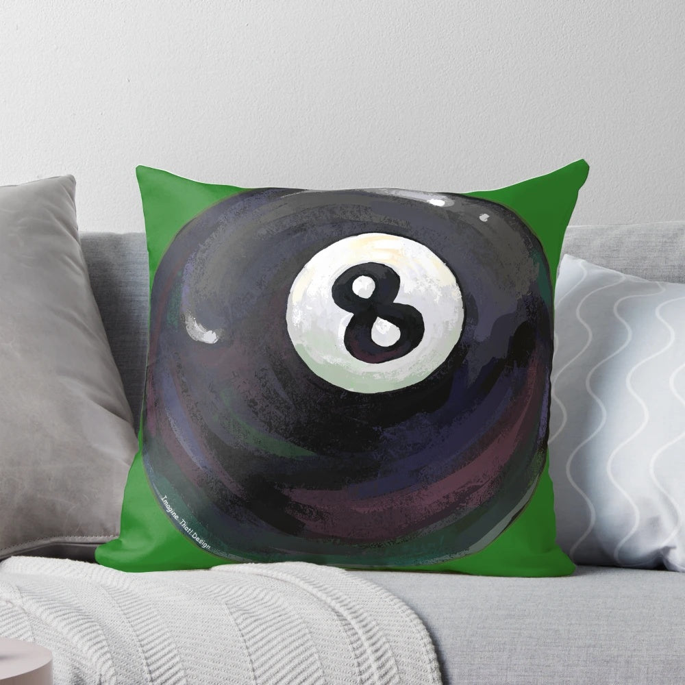 8 ball billiards pillow with black and white design for pool lovers