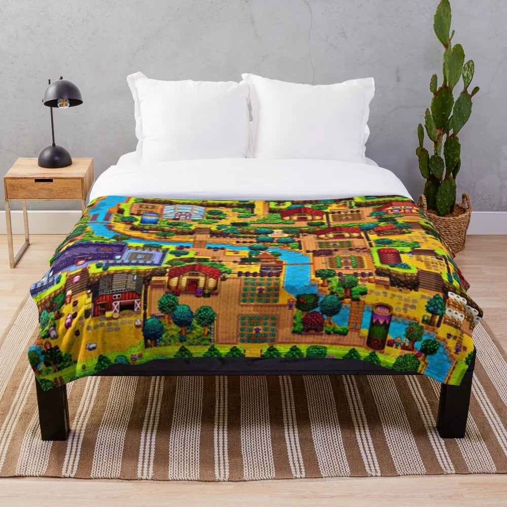 Stardew Valley 8-bit map plush blanket with cozy, pixelated design