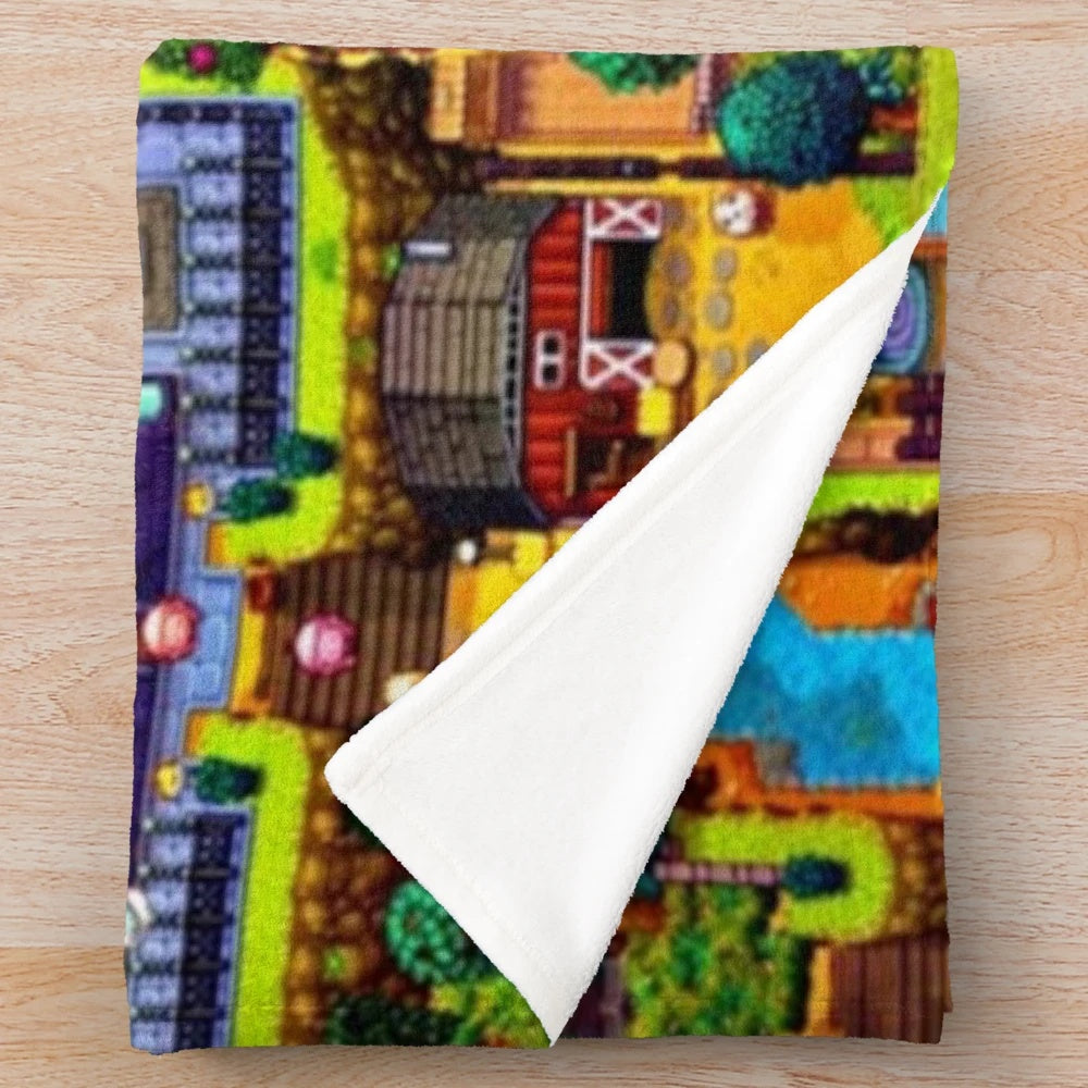 Stardew Valley 8-bit map plush blanket with cozy, pixelated design
