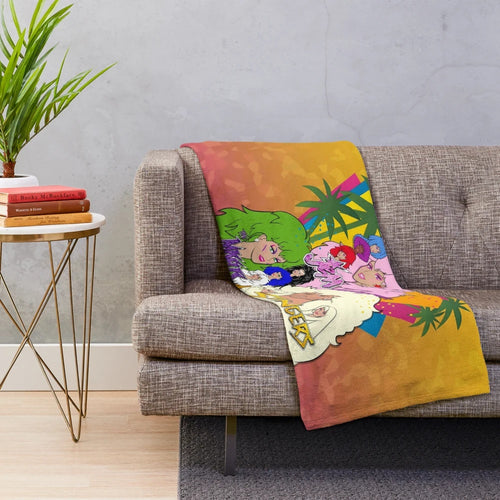 Jem-inspired plush blanket with the Jem and the Holograms characters