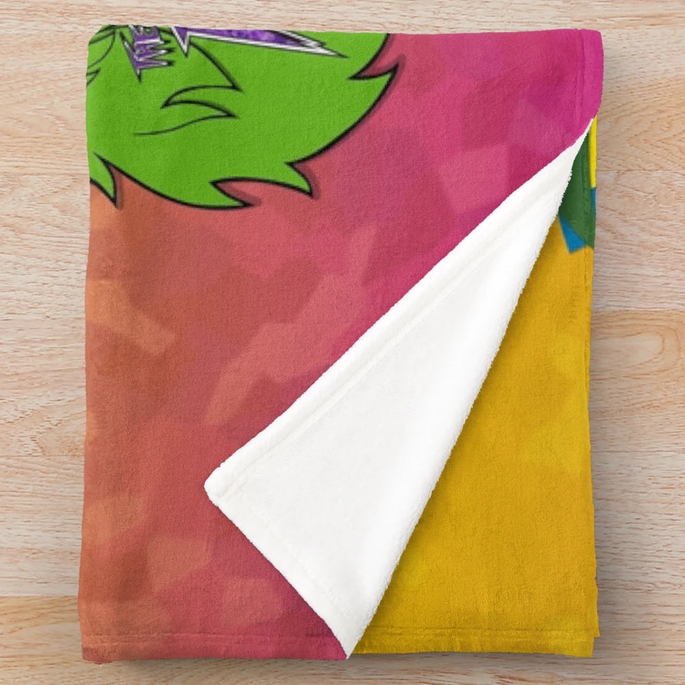 Jem-inspired plush blanket with the Jem and the Holograms characters