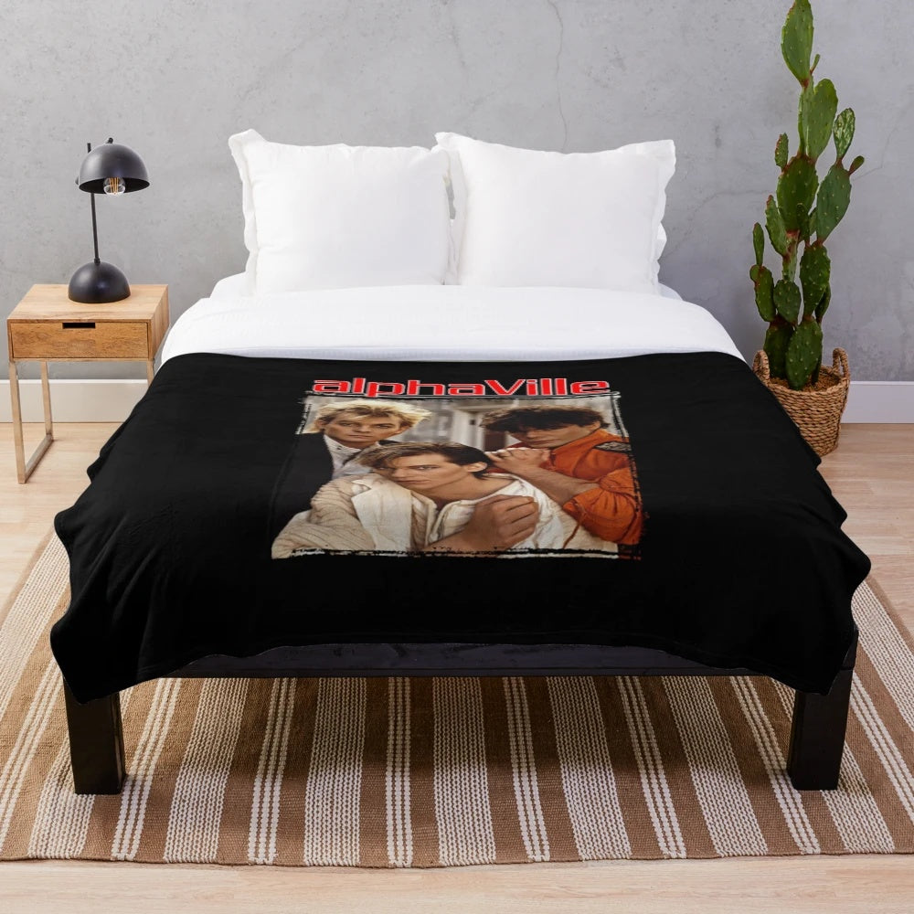 Alphaville inspired plush blanket with a vaporwave aesthetic