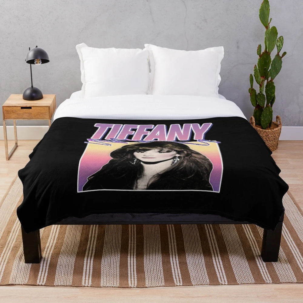 80s pop music inspired plush blanket with Tiffany singer tribute design