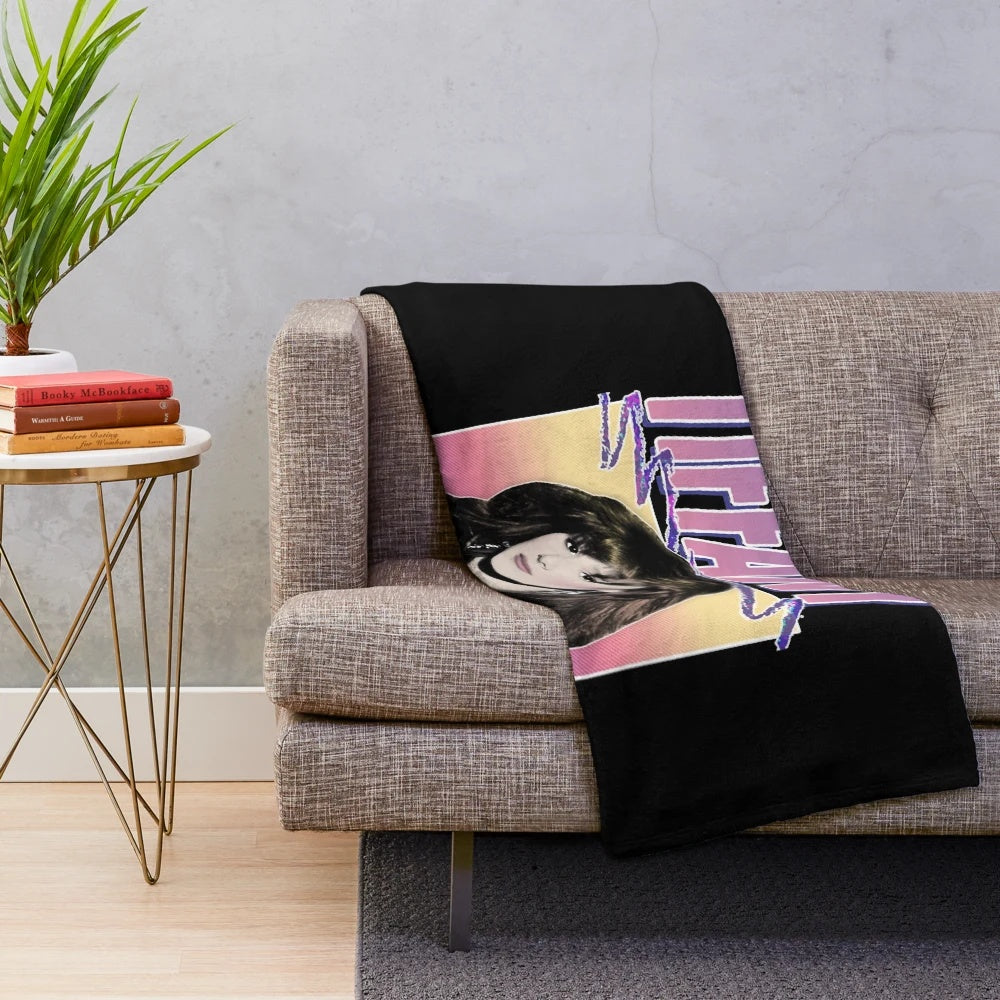 80s pop music inspired plush blanket with Tiffany singer tribute design