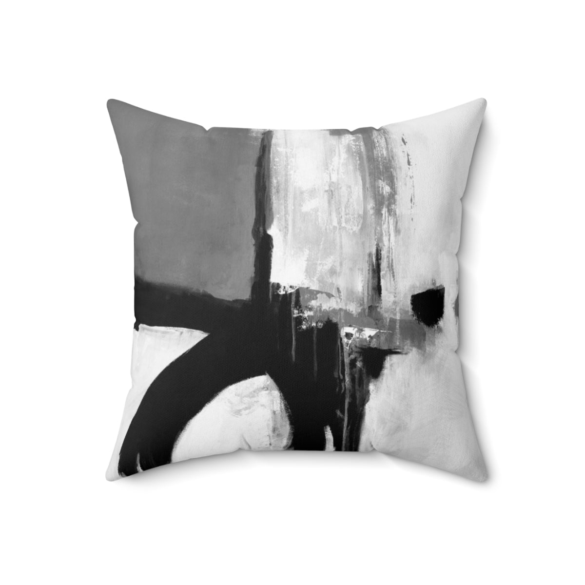 Minimalist abstract black, white, and grey brushstroke pattern pillow - Back