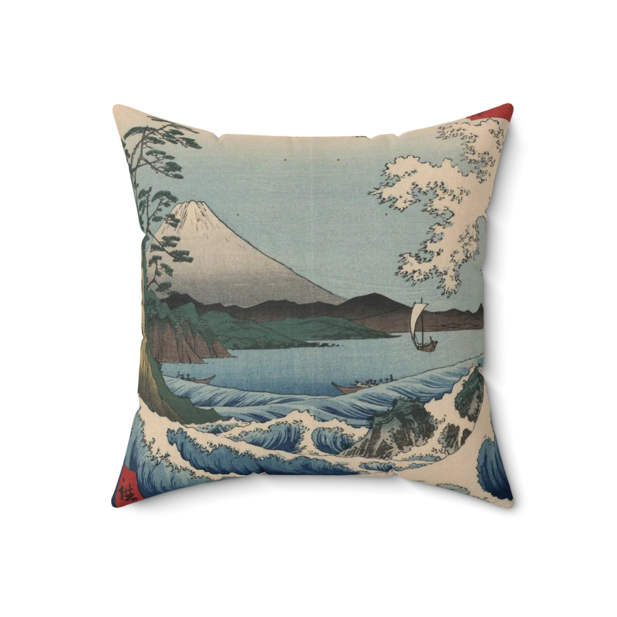 Vintage-style art print featuring Ando Hiroshige's famous ukiyo-e landscape painting "Sea at Satta in Suruga Province" - Back