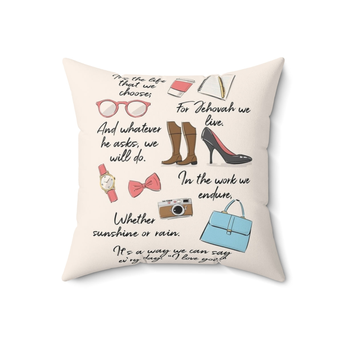 "A cozy pillow featuring an inspirational design for Jehovah's Witnesses, celebrating the life of a pioneer" - Back