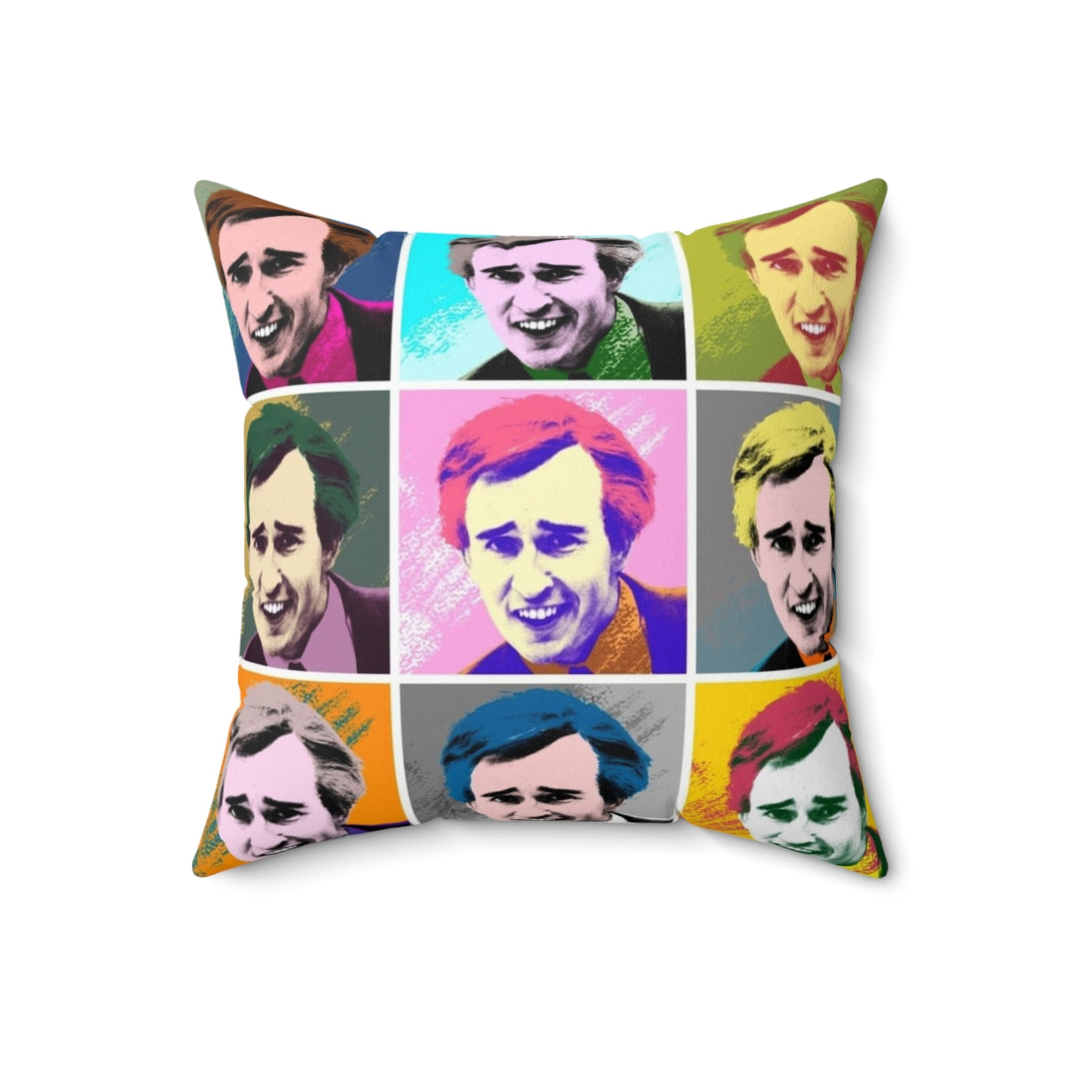 Vibrant pop art style pillow featuring the character Alan Partridge from the popular British TV series - Back