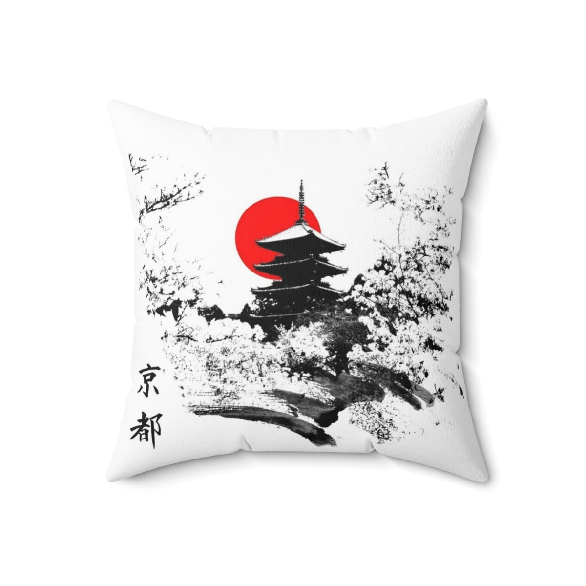 Decorative pillow featuring traditional Japanese Kyoto imagery and design