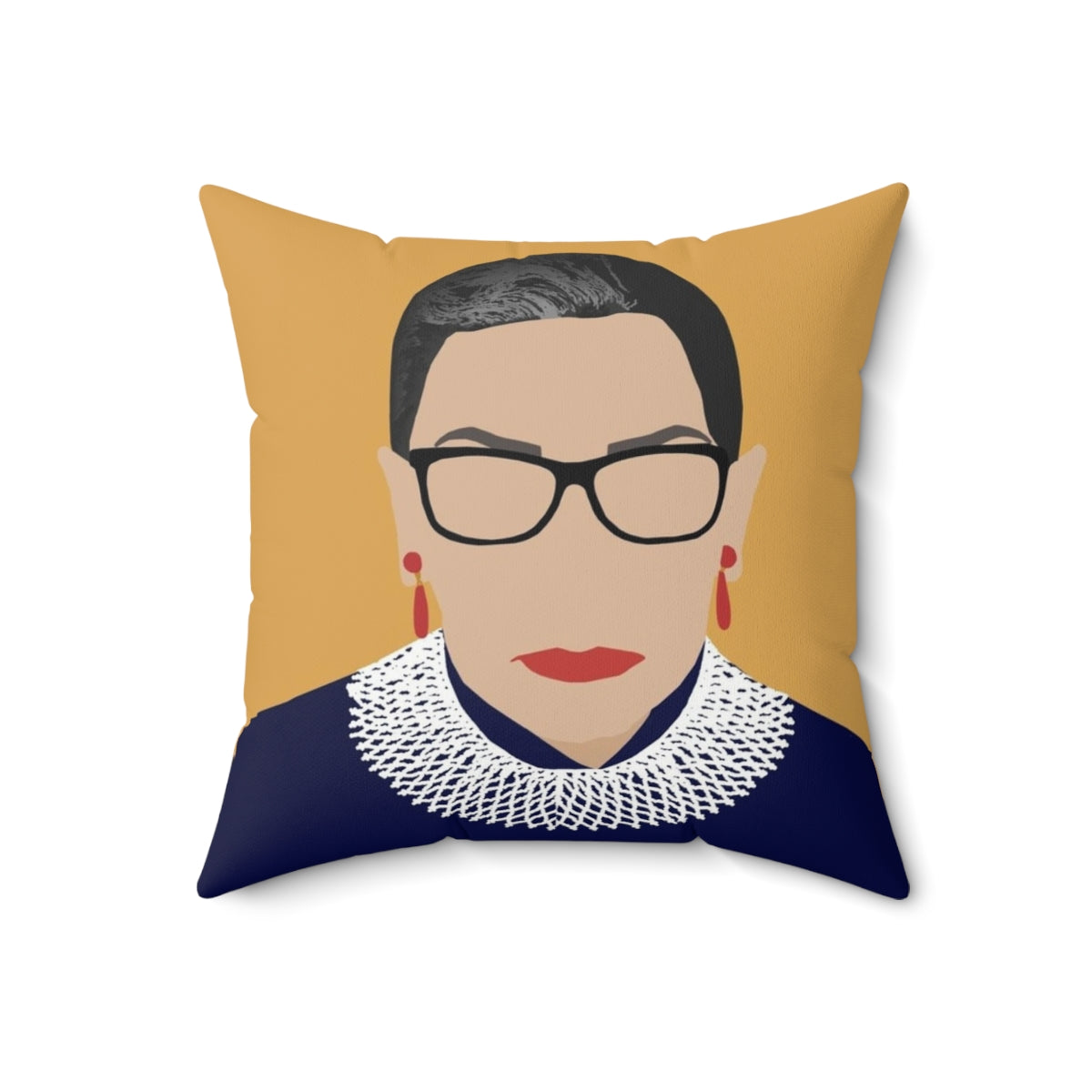 Vibrant yellow pillow with "RBG" text, honoring the legacy of Supreme Court Justice Ruth Bader Ginsburg - Back