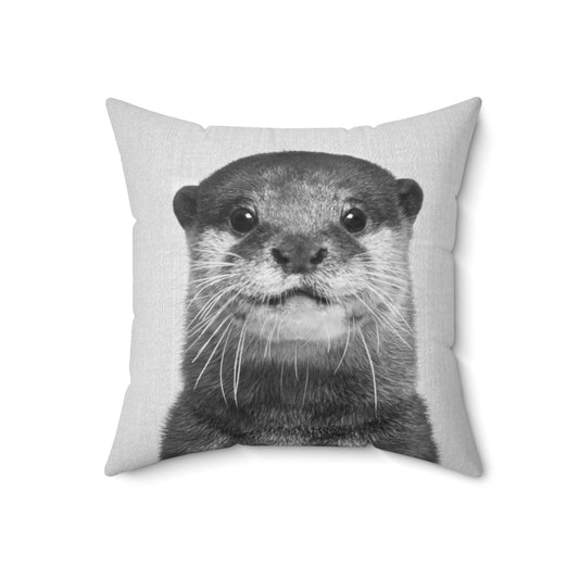 Otter black and white decorative pillow with nature and wildlife design