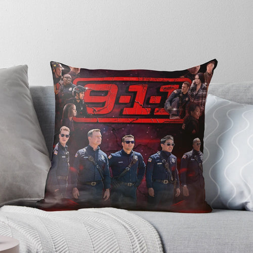9-1-1 TV show cast characters on a purple and red haze pillow