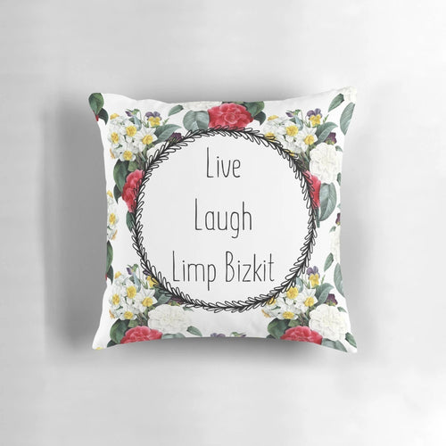 90s Limp Bizkit inspired floral pillow with humorous vintage-style design