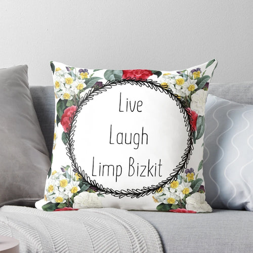 90s Limp Bizkit inspired floral pillow with humorous vintage-style design