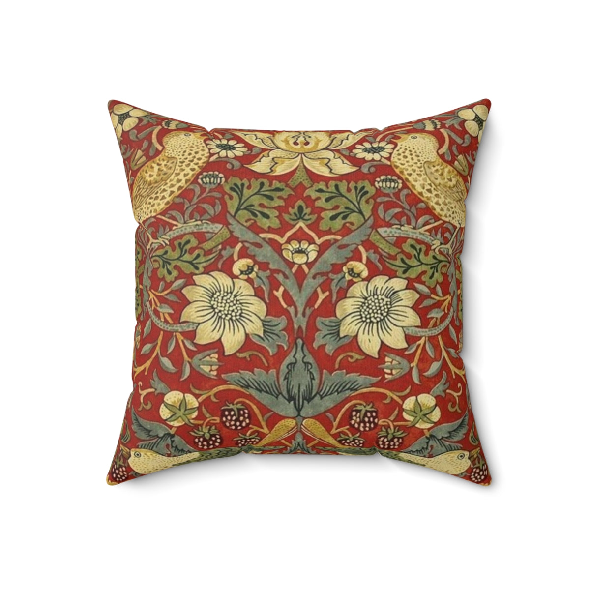 Colorful floral pillow featuring a vintage botanical design inspired by the iconic artwork of William Morris. - Back