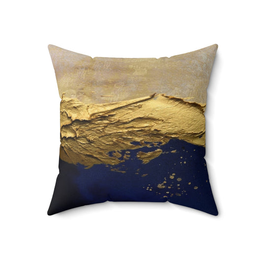 Serene contemporary abstract painting in navy blue with gold metallic effects, creating a calming, coastal ambiance.