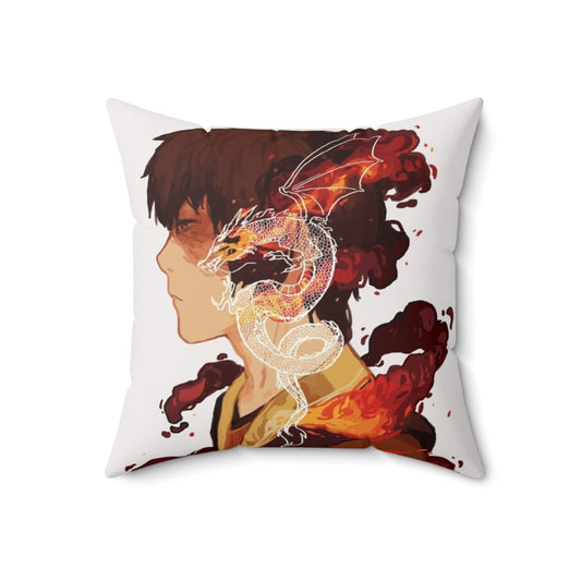 Zuko-inspired pillow featuring a firebender and dragon design, perfect for Avatar the Last Airbender fans.