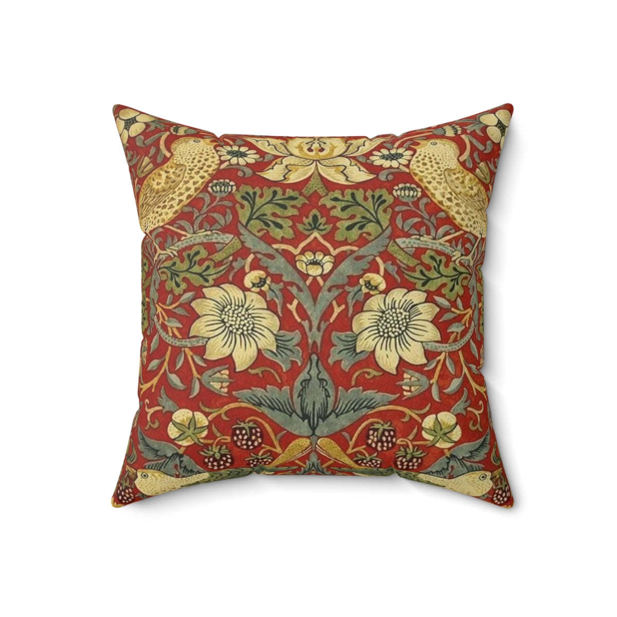 Colorful floral pillow featuring a vintage botanical design inspired by the iconic artwork of William Morris.