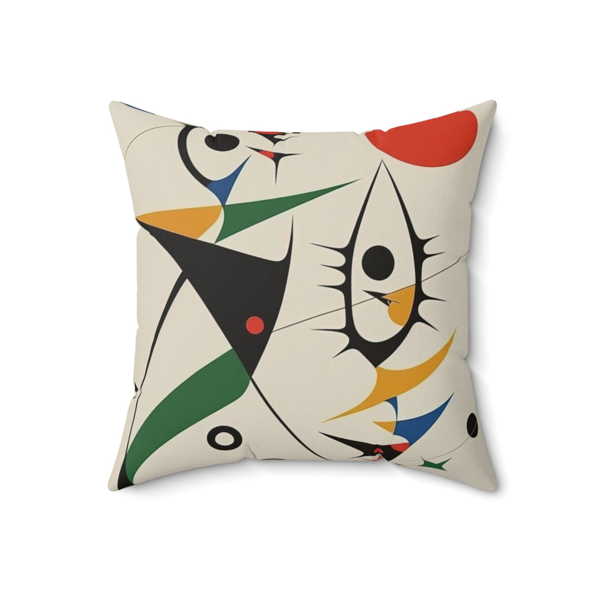 Colorful abstract accent pillow with Joan Miro-inspired surrealist design