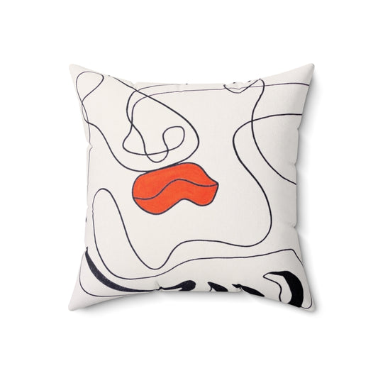 A bold, surreal contemporary art pillow featuring abstract lip design