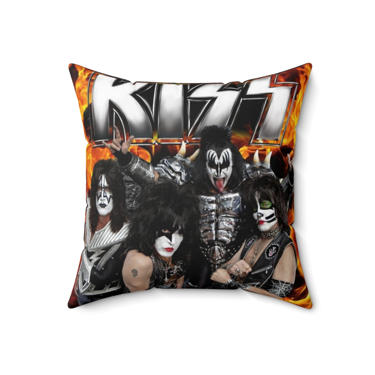 Decorative pillow featuring KISS band logo and design