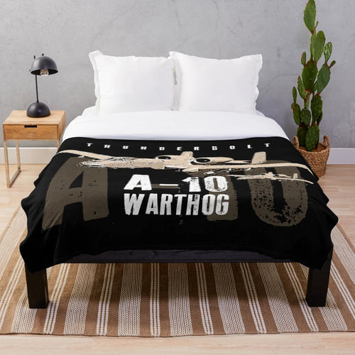 A-10 Warthog inspired plush blanket with US Air Force Thunderbolt aircraft design