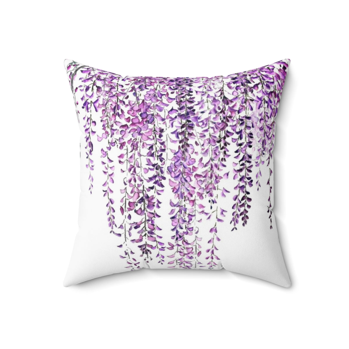 A vibrant hand-painted purple wisteria floral design on a pillow cover. - Back