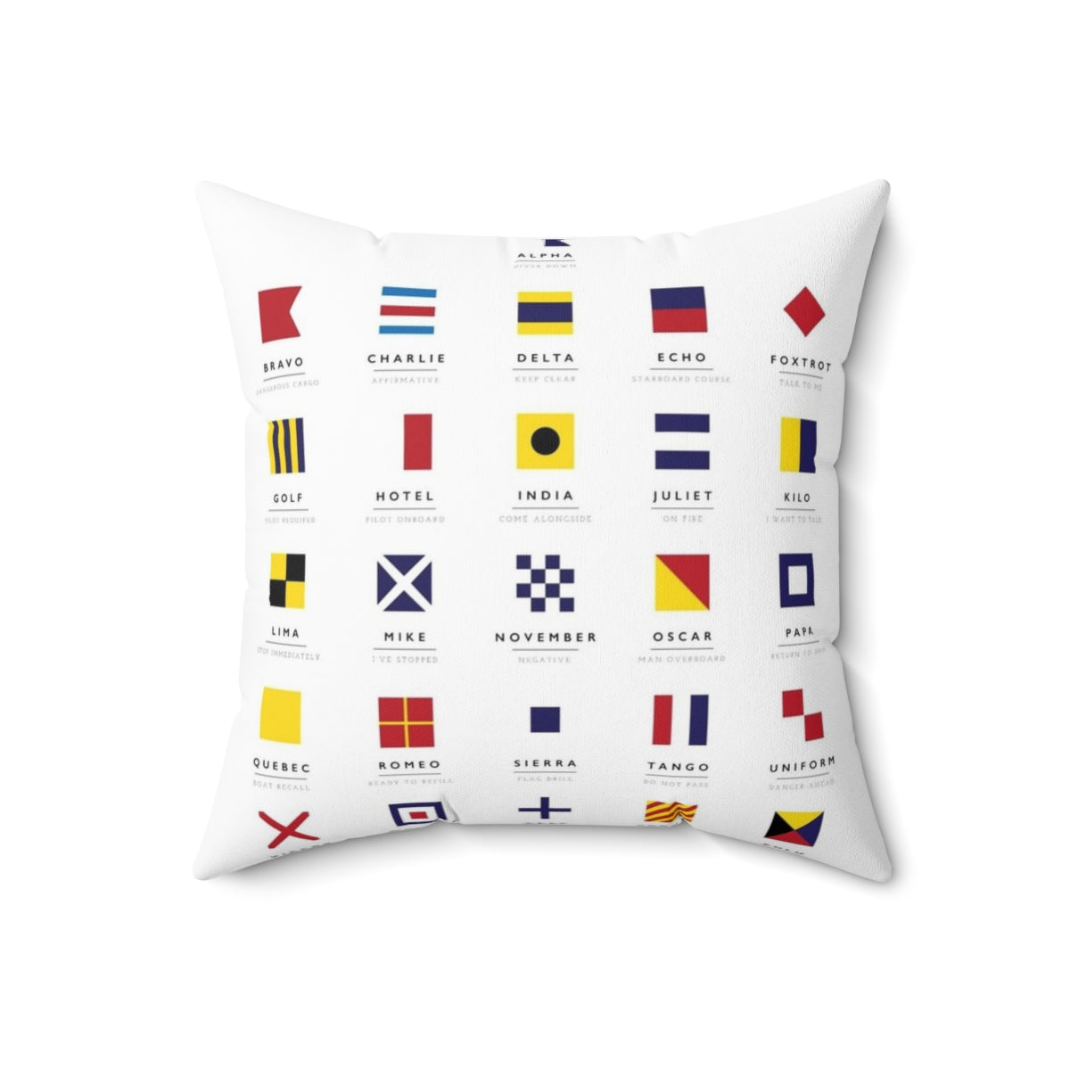 Vibrant nautical flags pillow featuring international maritime signal flags - Back