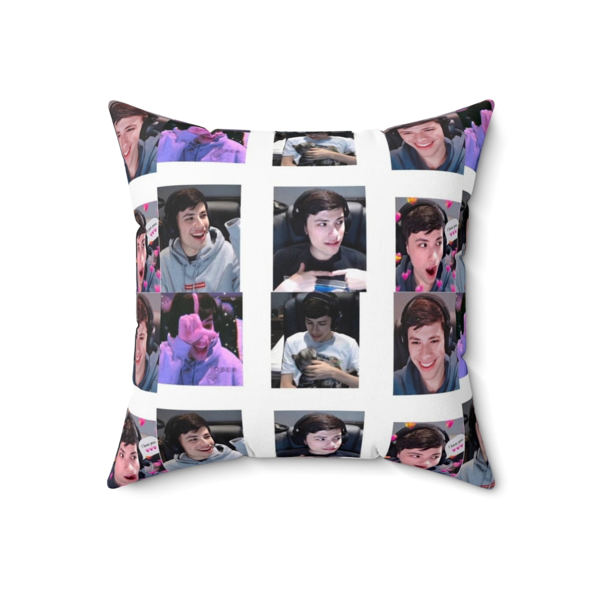 Pillow featuring GeorgeNotFound's logo and design, representing the popular Dream SMP YouTube community. - Back