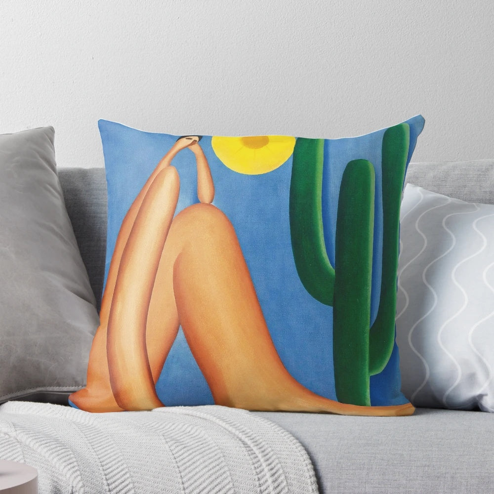 Abaporu Exhibition Poster Pillow featuring the iconic modernist painting by Brazilian artist Tarsila do Amaral